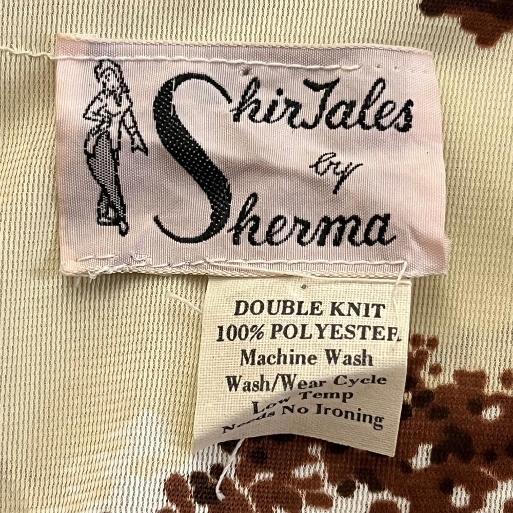 VTG 60s 70s Novelty Print Mod Dress ShirTales Sherma Desert Scene Dbl Knit Mini‎